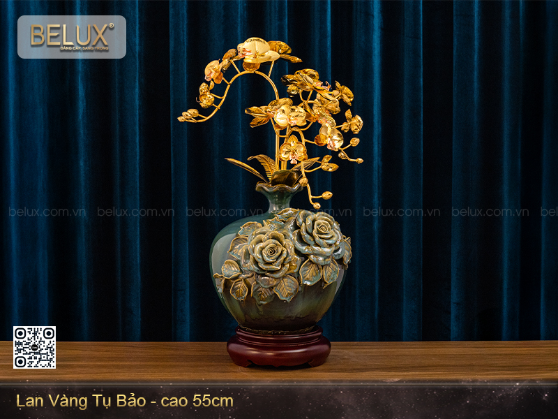 Chậu lan vàng tụ bảo mạ vàng 24k&nbsp;